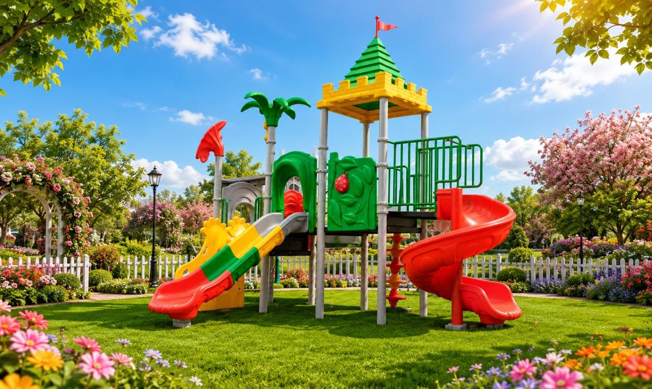 Outdoor playground with swing set